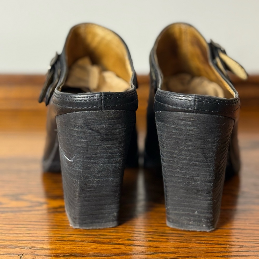 Western Rodeo Frye Patty Slingback Black Leather Block Heel Clog Mules 8. 5 M - Picture 6 of 13